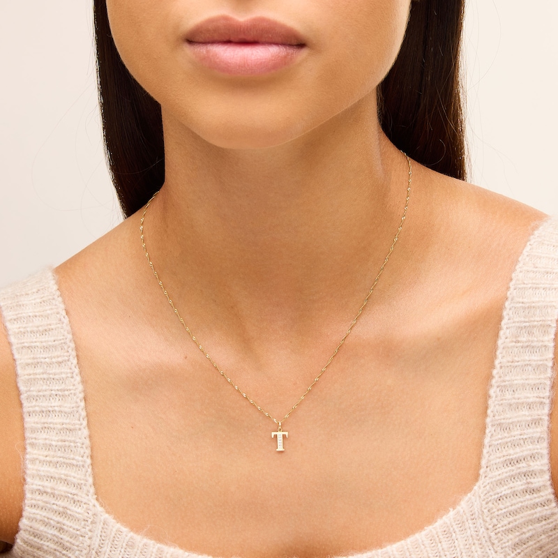Main Image 2 of Cubic Zirconia "T" Initial Necklace Charm in 10K Solid Gold