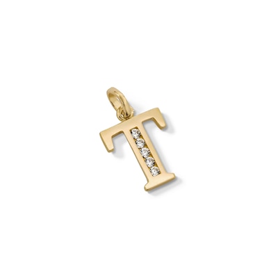 10K Solid Gold CZ "T" Initial Necklace Charm