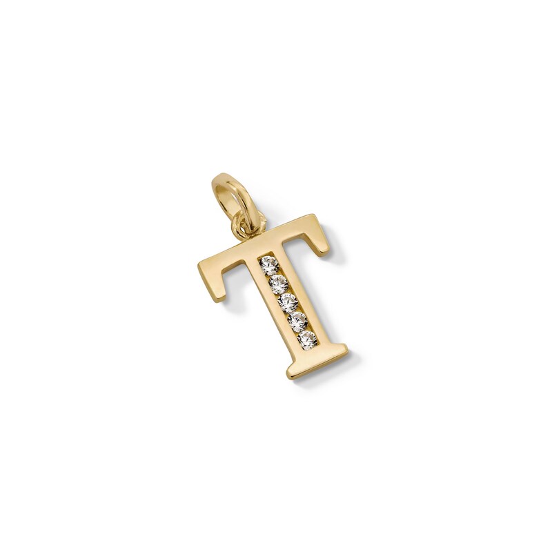 Main Image 3 of Cubic Zirconia "T" Initial Necklace Charm in 10K Solid Gold