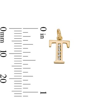 10K Solid Gold CZ "T" Initial Necklace Charm