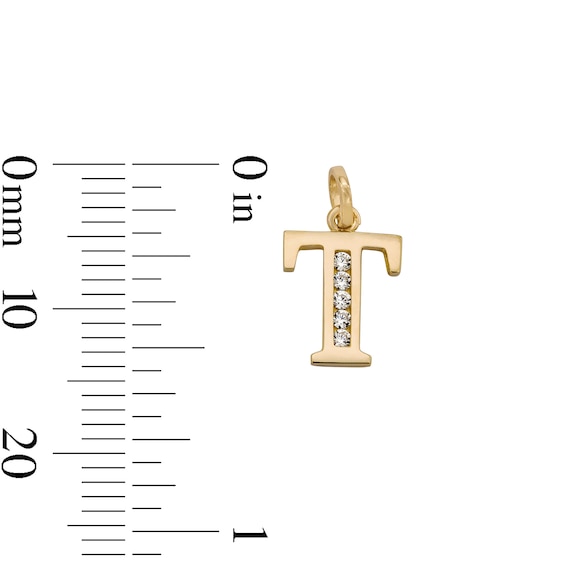10K Solid Gold CZ "T" Initial Necklace Charm