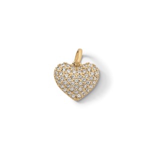 10K Solid Gold CZ Small Puff Heart Necklace Charm