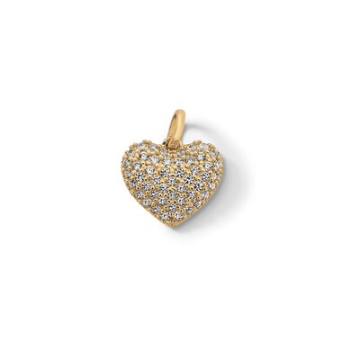10K Solid Gold CZ Small Puff Heart Necklace Charm