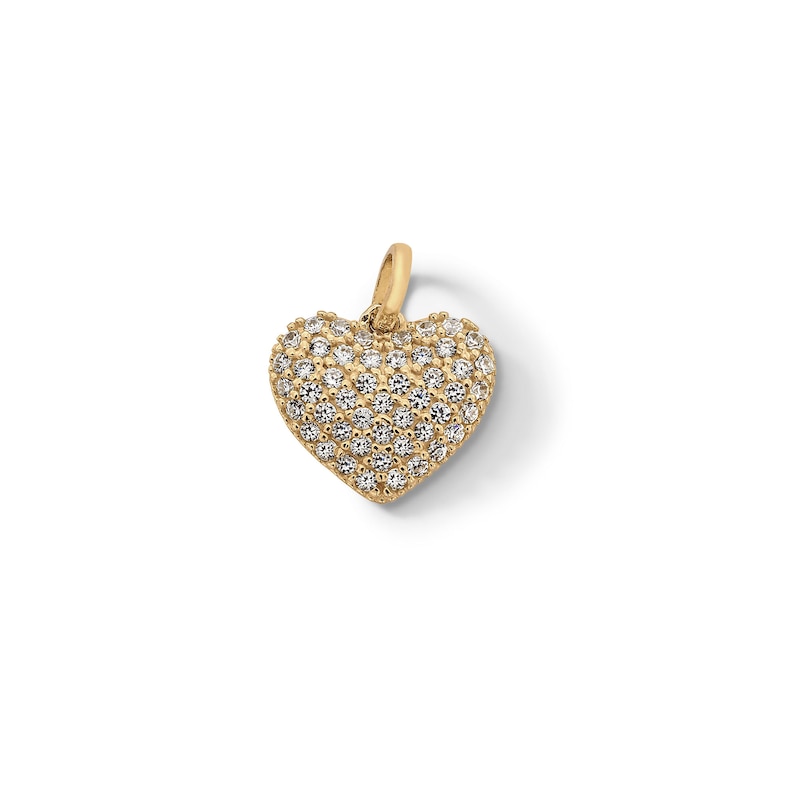 10K Solid Gold CZ Small Puff Heart Necklace Charm