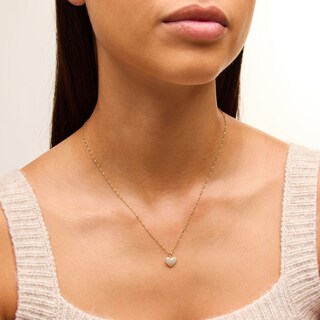 10K Solid Gold CZ Small Puff Heart Necklace Charm