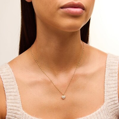 10K Solid Gold CZ Small Puff Heart Necklace Charm