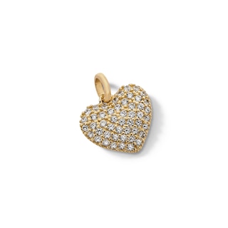 10K Solid Gold CZ Small Puff Heart Necklace Charm