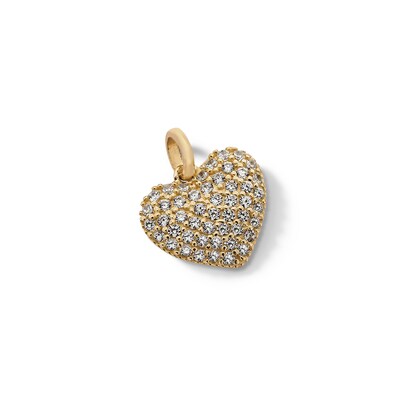 10K Solid Gold CZ Small Puff Heart Necklace Charm