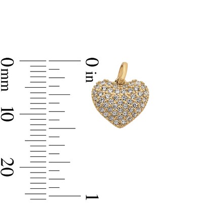 10K Solid Gold CZ Small Puff Heart Necklace Charm