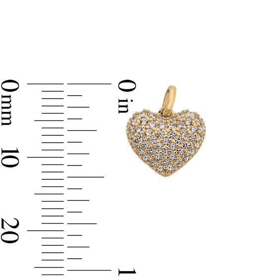10K Solid Gold CZ Small Puff Heart Necklace Charm