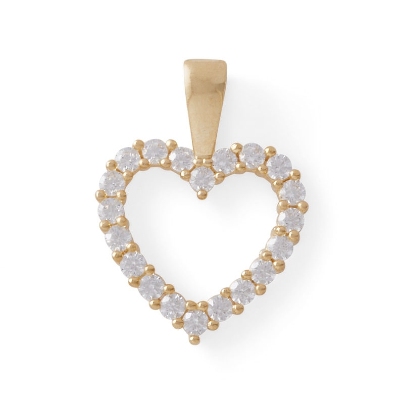 Cubic Zirconia Small Heart Outline Necklace Charm in 10K Solid Gold