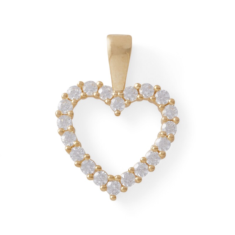 10K Solid Gold CZ Small Heart Outline Necklace Charm