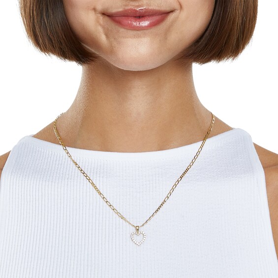 10K Solid Gold CZ Small Heart Outline Necklace Charm