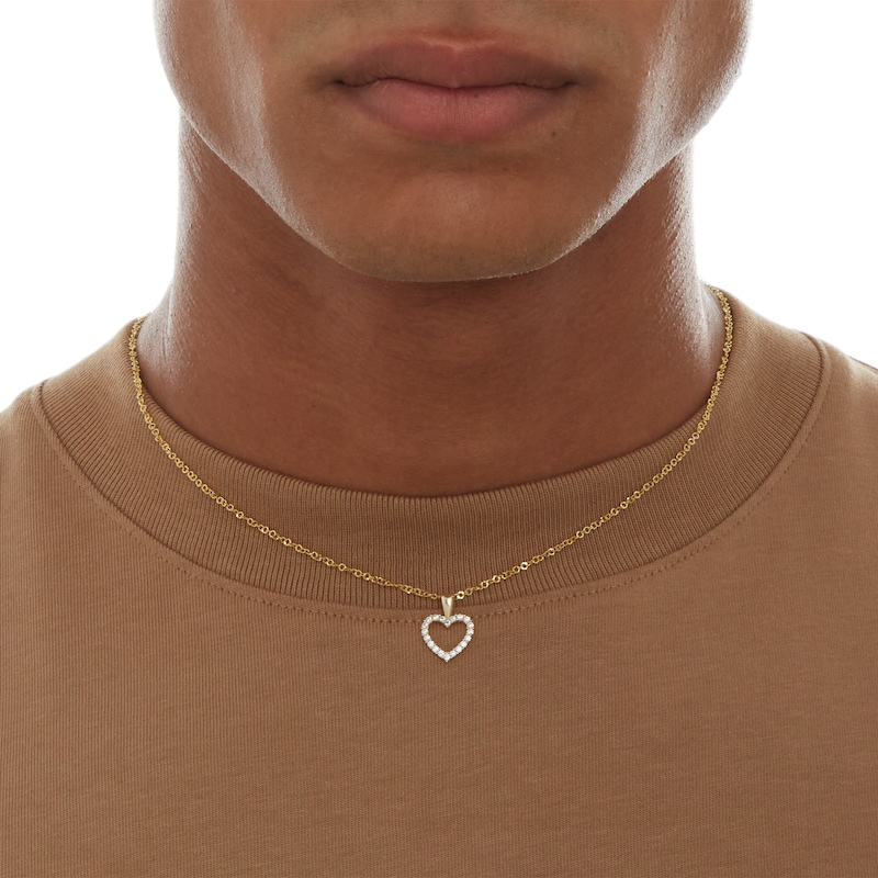 Main Image 4 of Cubic Zirconia Small Heart Outline Necklace Charm in 10K Solid Gold