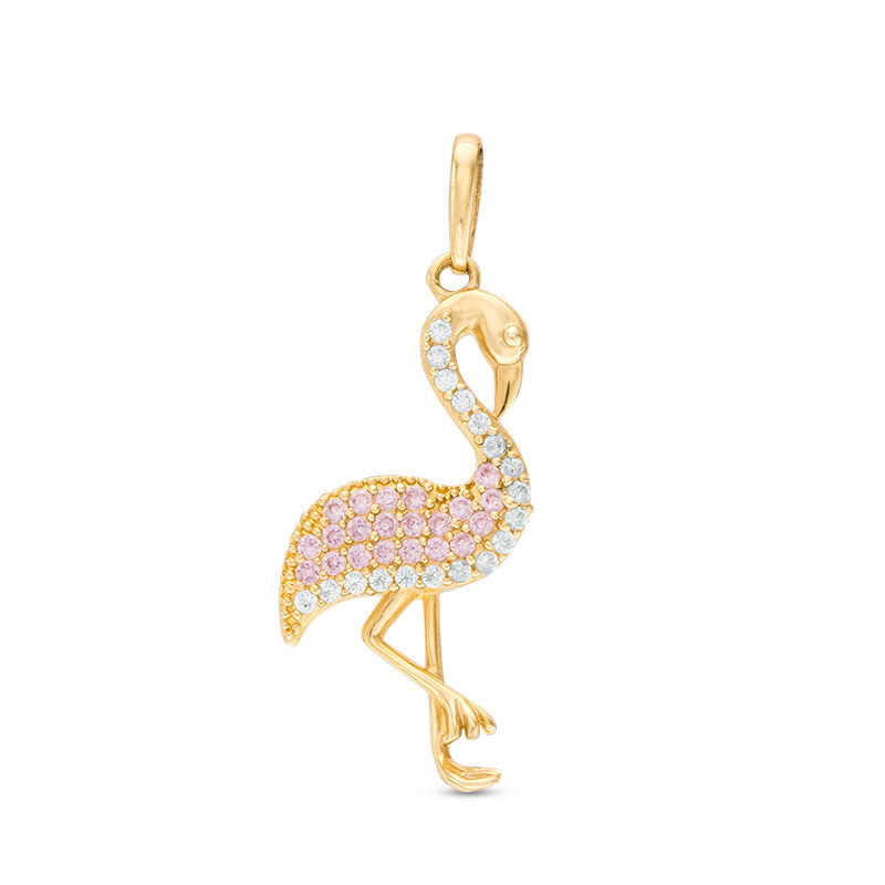Main Image 1 of Pink and White Cubic Zirconia Flamingo Necklace Charm in 10K Gold