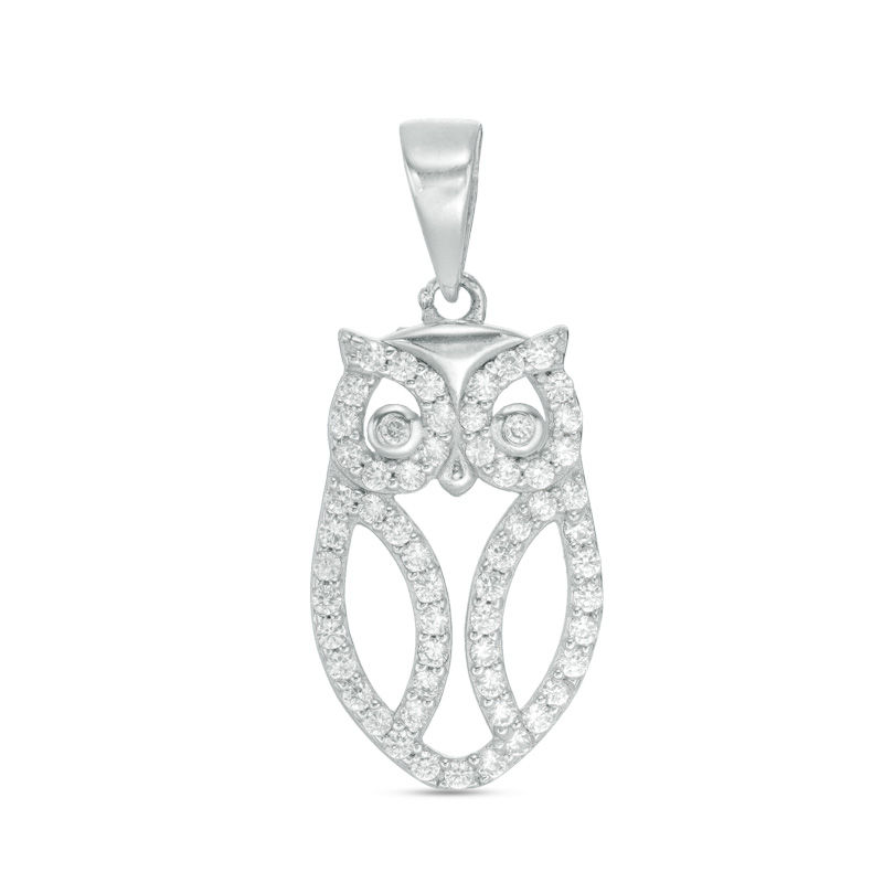 Main Image 1 of Cubic Zirconia Large Owl Necklace Charm in Sterling Silver