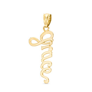 Cursive "grace" Necklace Charm in 10K Gold