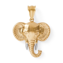 Textured Elephant Head Two-Tone Necklace Charm in 10K Solid Gold