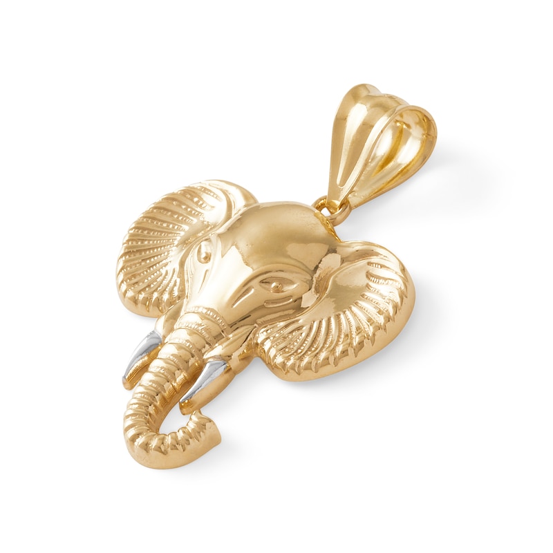 Textured Elephant Head Two-Tone Necklace Charm in 10K Solid Gold