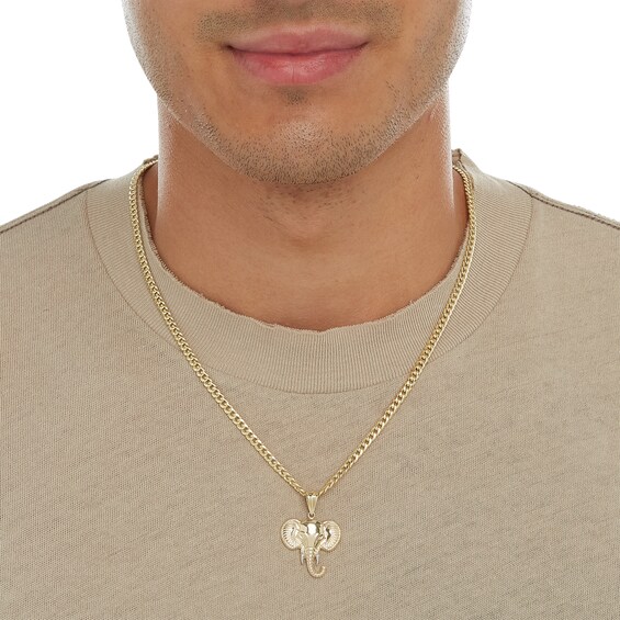 Textured Elephant Head Two-Tone Necklace Charm in 10K Solid Gold