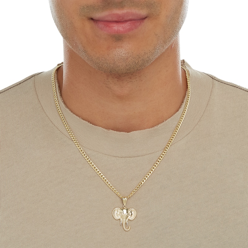 Textured Elephant Head Two-Tone Necklace Charm in 10K Solid Gold
