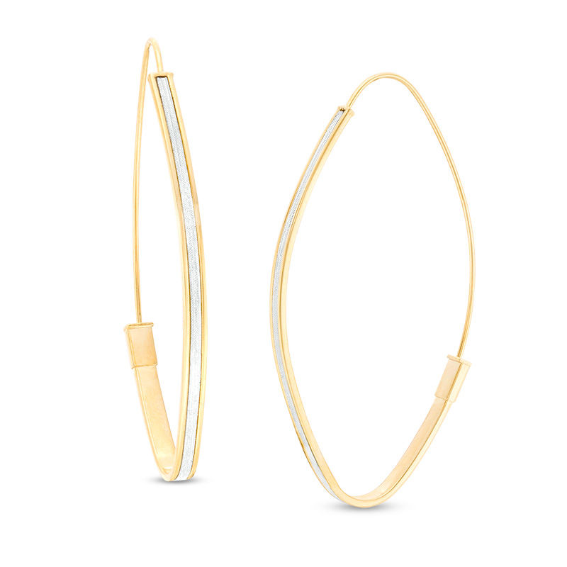 Main Image 1 of Made in Italy Glitter Enamel Oval Flat Hoop Earrings in 10K Solid Gold Wire and Tube