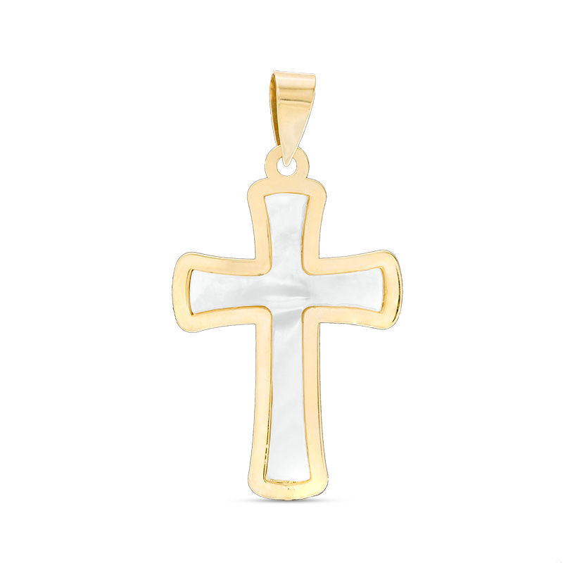 Main Image 1 of Mother-of-Pearl Cross Charm in 10K Gold