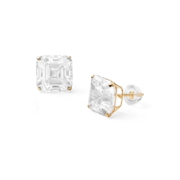 10mm Square-cut Yellow Cubic Zirconia Solitaire Stud Earrings in 14K Gold