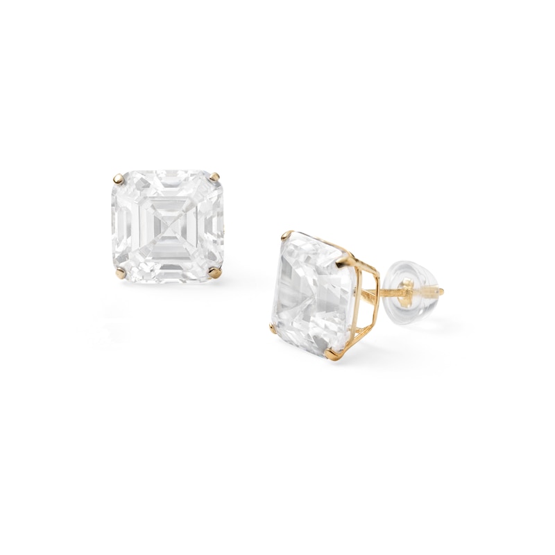 Main Image 1 of 14K Gold CZ Square-Cut Solitaire Studs