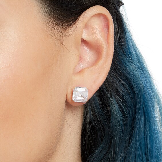 14K Gold CZ Square-Cut Solitaire Studs