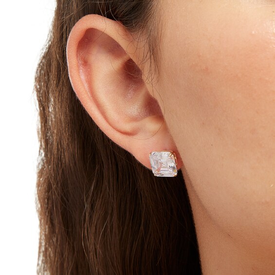 14K Gold CZ Square-Cut Solitaire Studs