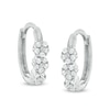 Cubic Zirconia Triple Flower Huggie Hoop Earrings in Sterling Silver