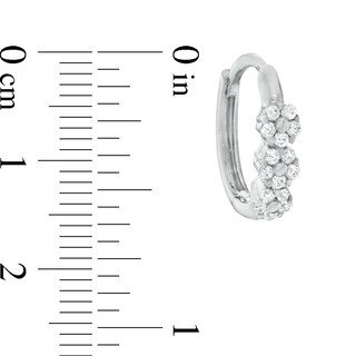 Cubic Zirconia Triple Flower Huggie Hoop Earrings in Sterling Silver