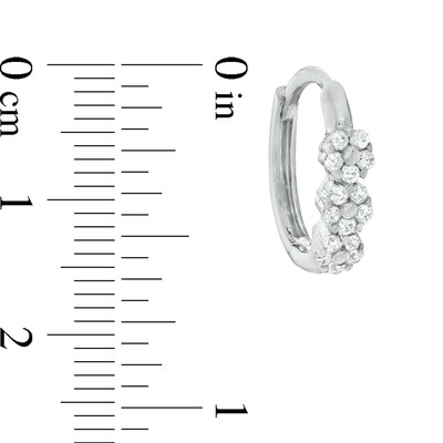 Cubic Zirconia Triple Flower Huggie Hoop Earrings in Sterling Silver