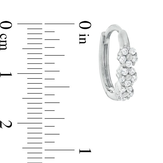 Cubic Zirconia Triple Flower Huggie Hoop Earrings in Sterling Silver