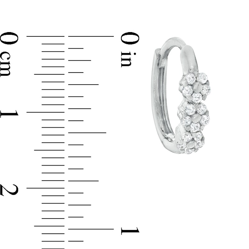 Cubic Zirconia Triple Flower Huggie Hoop Earrings in Sterling Silver