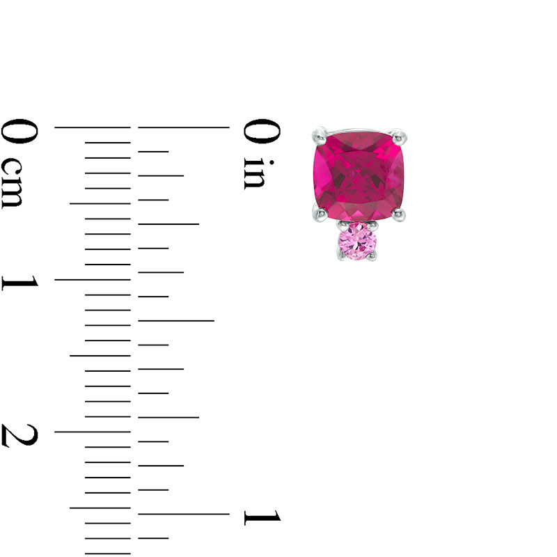 Main Image 2 of 6mm Cushion-Cut Lab-Created Ruby and Pink Sapphire Accent Stud Earrings in Sterling Silver