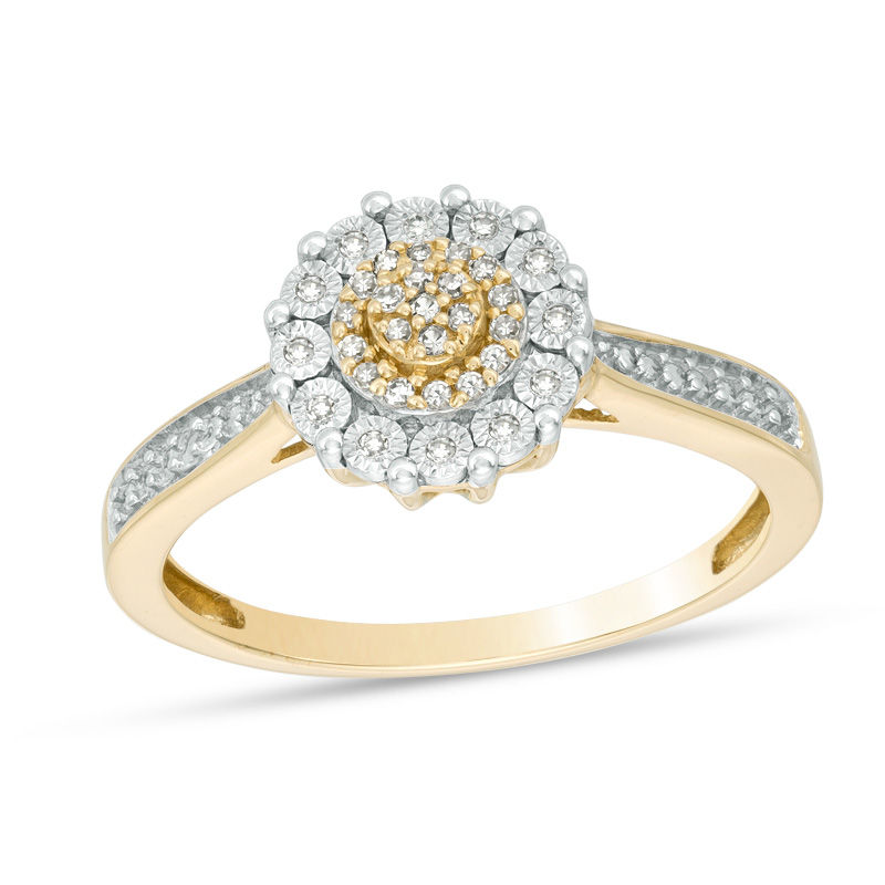1/10 CT. T.W. Diamond Flower Frame Ring in 10K Gold | Banter 1/10 CT. T.W. Diamond Flower Frame Ring in 10K Gold | Banter