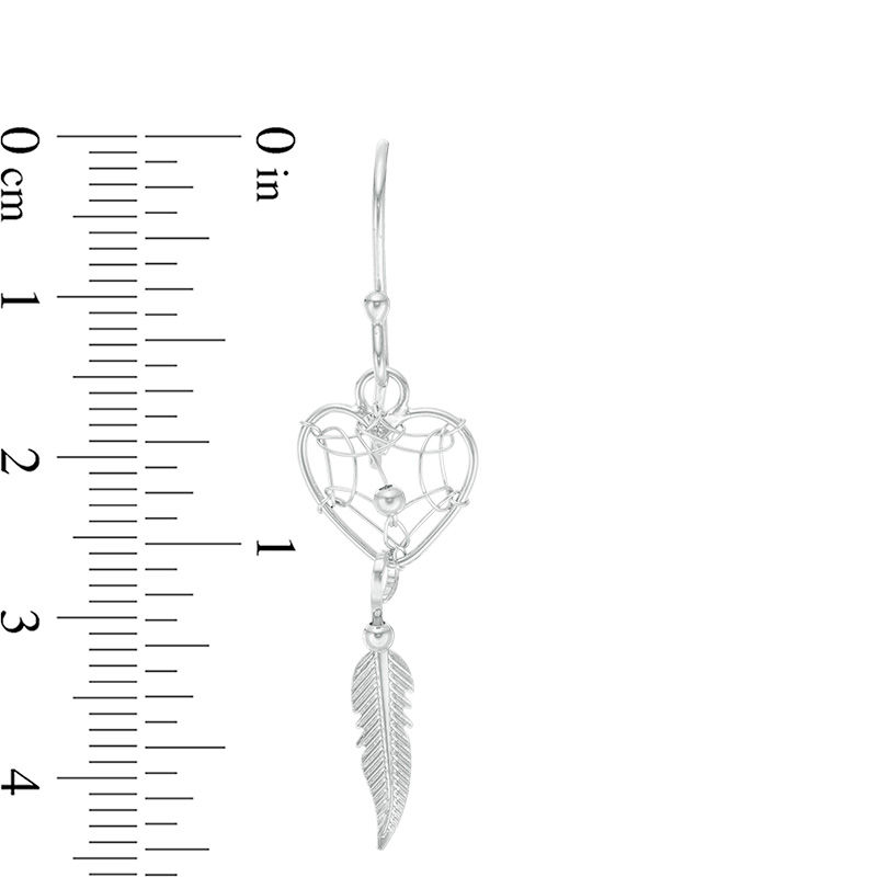 Heart-Shaped Dream Catcher with Feather Dangle Drop Earrings in Sterling Silver