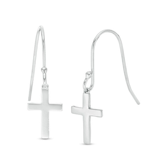 Cross Drop Earrings in Solid Sterling Silver