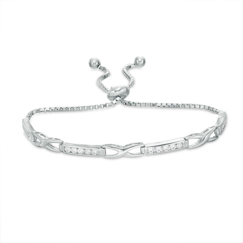 Main Image 1 of Cubic Zirconia Alternating "X" and Bar Bolo Bracelet in Sterling Silver - 10"