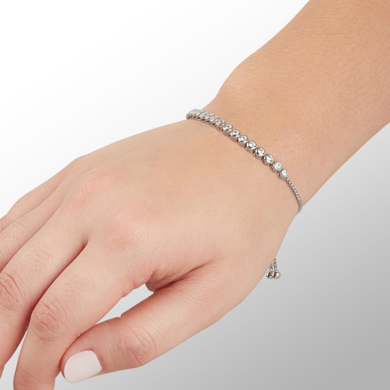 Main Image 3 of Cubic Zirconia Bubble Bolo Bracelet in Solid Sterling Silver - 10"