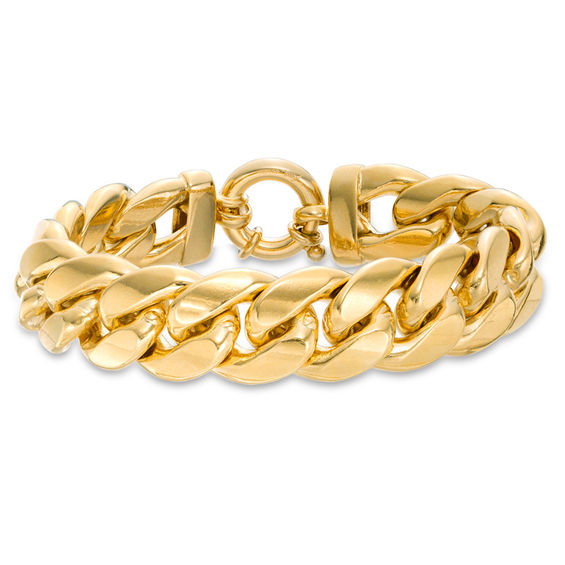 16.25mm Curb Chain Bracelet in Bronze with 14K Gold Plate - 8"