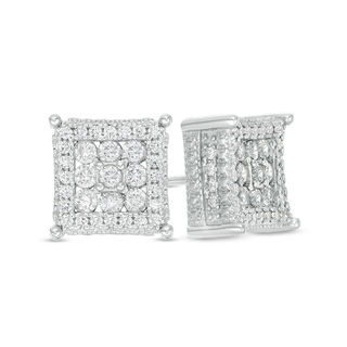 Solid Sterling Silver CZ Square Composite Frame Studs - XL Post
