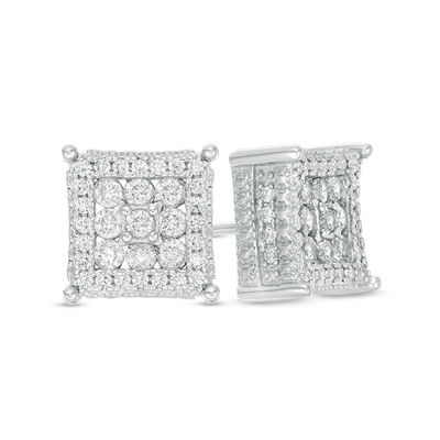 Solid Sterling Silver CZ Square Composite Frame Studs - XL Post