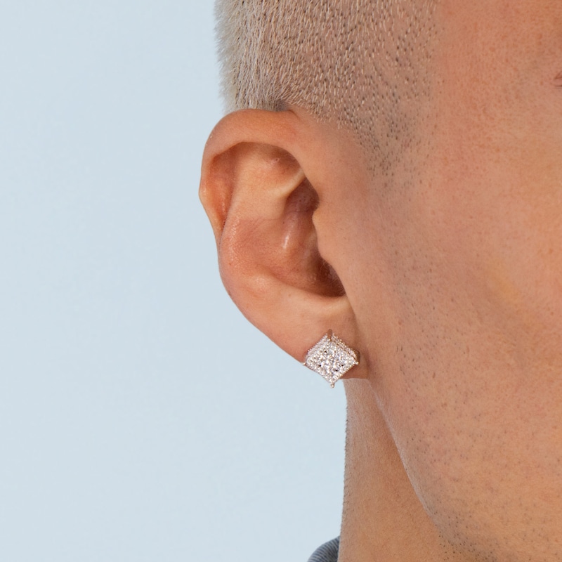 Main Image 3 of Solid Sterling Silver CZ Square Composite Frame Studs - XL Post