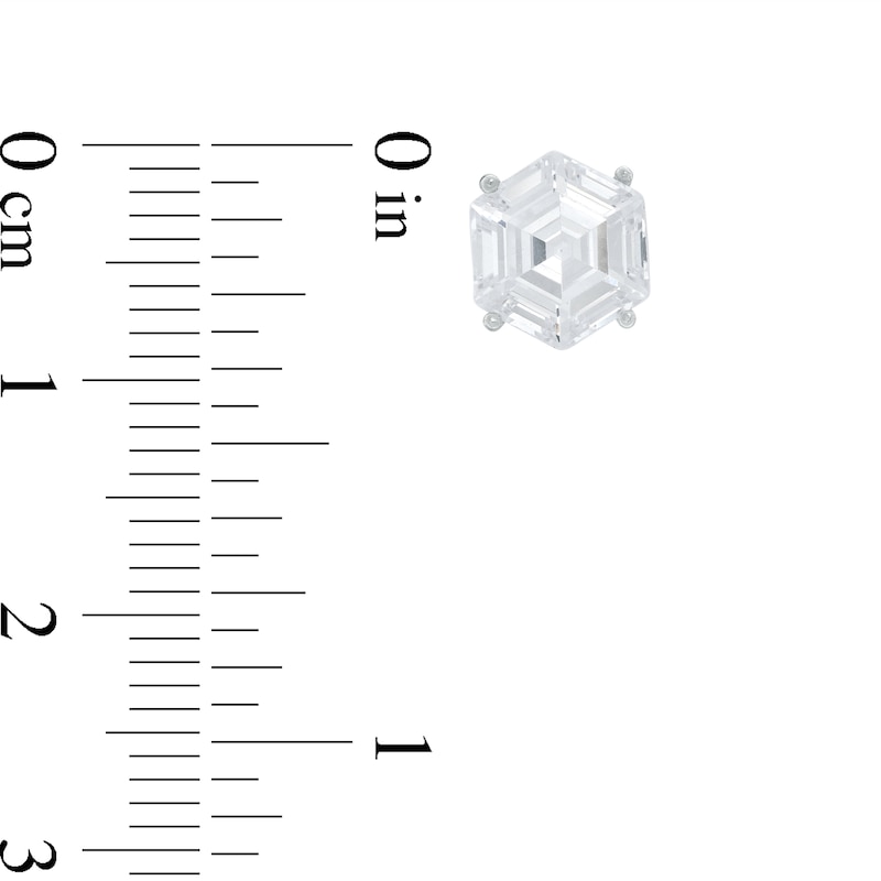 Main Image 2 of 8mm Hexagon-Shaped Cubic Zirconia Solitaire Stud Earrings in Sterling Silver - XL Post
