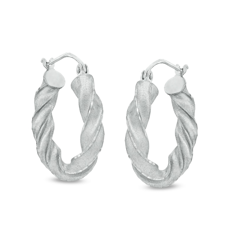 20mm Multi-Finish Twist Tube Hoop Earrings in Sterling Silver