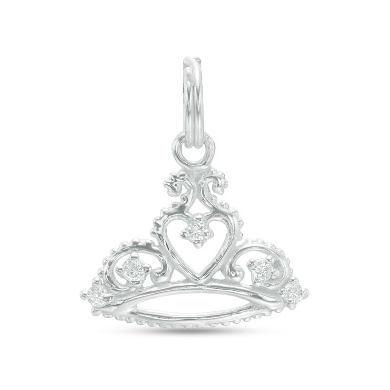 Main Image 1 of Cubic Zirconia Large Tiara Crown Necklace Charm in Sterling Silver