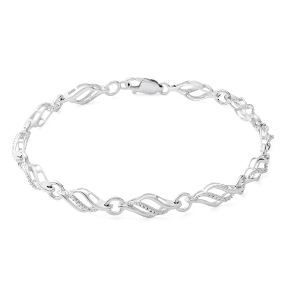 Diamond Accent Flame Link Bracelet in Sterling Silver